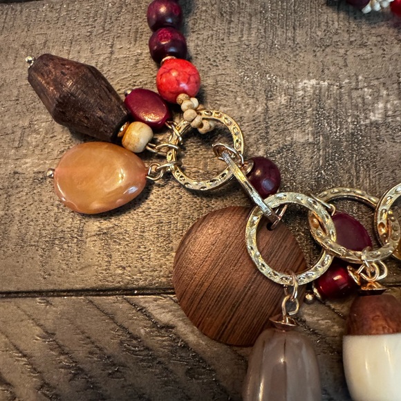 Chicos Tribal Boho Multi-Color Copal Beads Necklace Statement Goldtone Cord - Picture 9 of 11